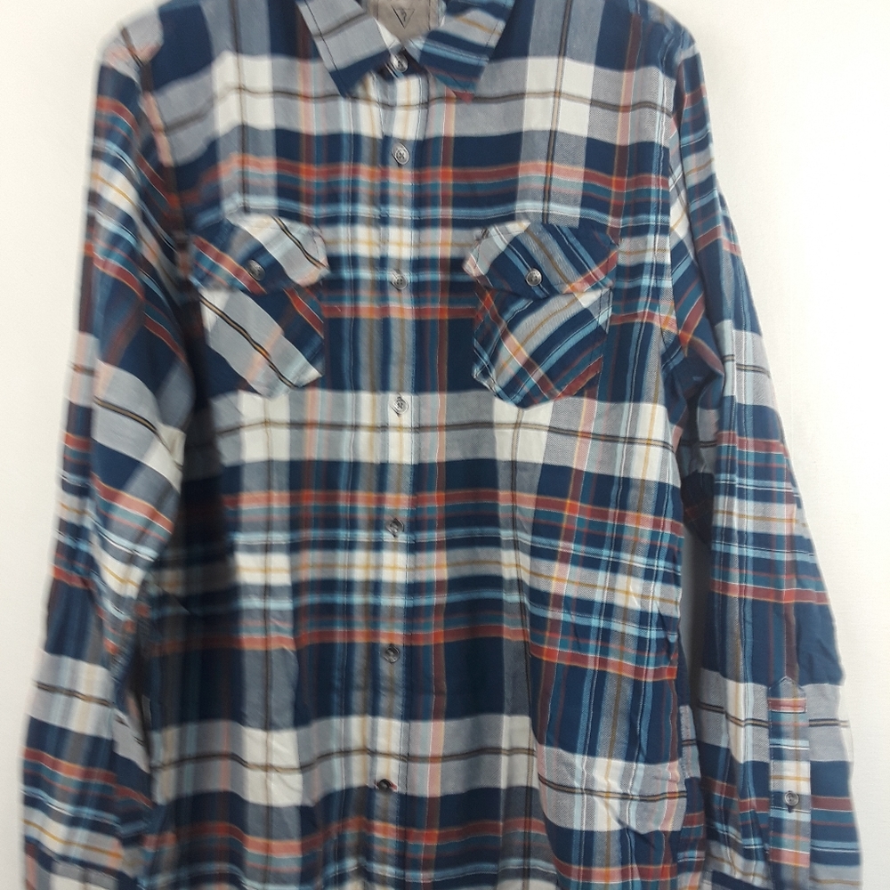 Guess Blue Plaid Logan Long Sleeve Flannel Shirt